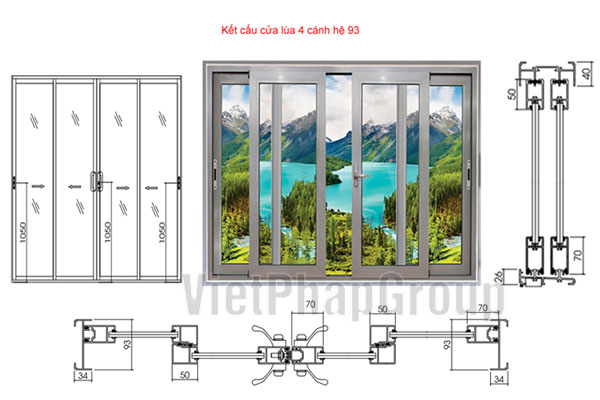 Cách làm cửa đẩy ngang 4 cánh nhôm xingfa nhập khẩu hệ 93