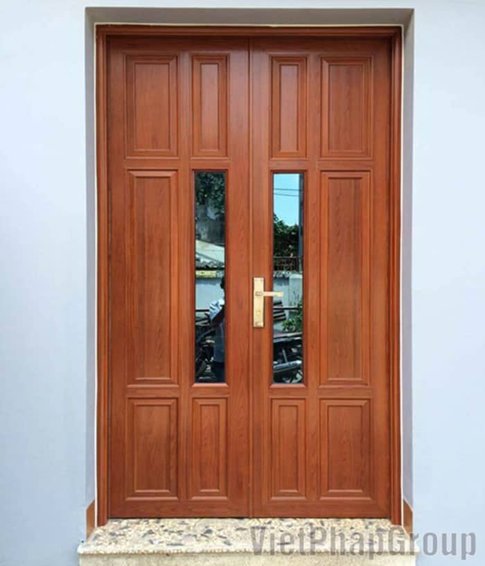 Cửa đi mở quay 2 cánh hệ 1000 việt pháp màu vân gỗ