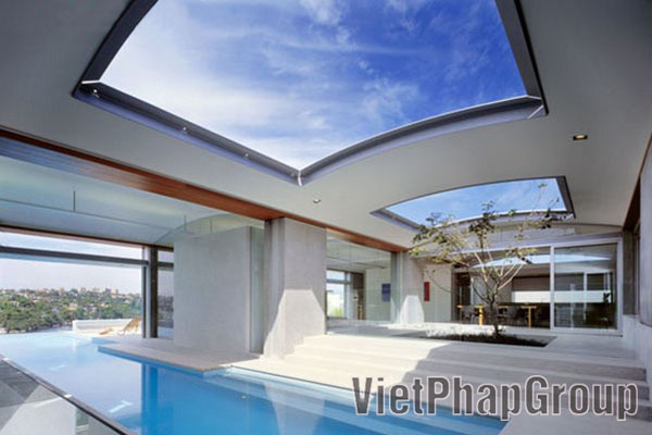 Chi tiết mái kính khu bể bơi