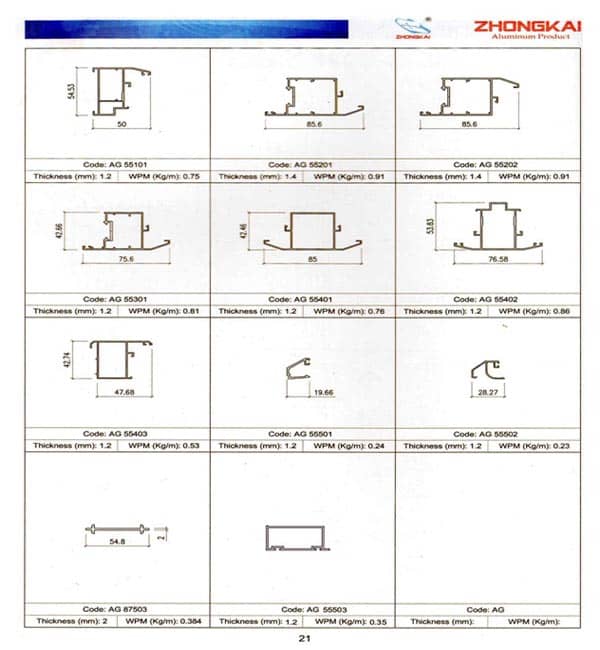Mặt cắt nhôm AG hệ 55