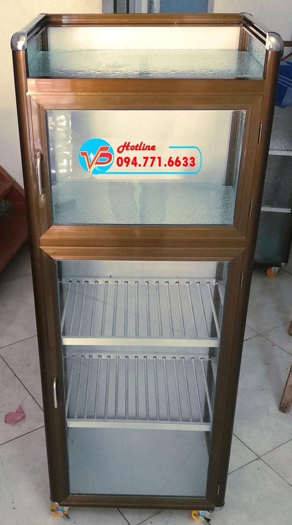 Tủ nhôm kính giá rẻ để bát đũa màu vân gỗ