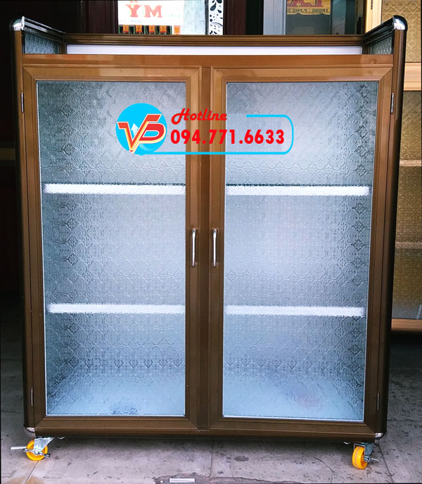 Tủ nhôm kính đựng bát đũa màu đồng
