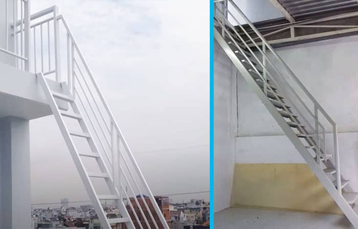 Mẫu cầu thang sắt leo lên sân thượng sắt đơn giản đẹp