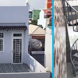 Mẫu cầu thang lên sân thượng sắt xoắn hiện đại