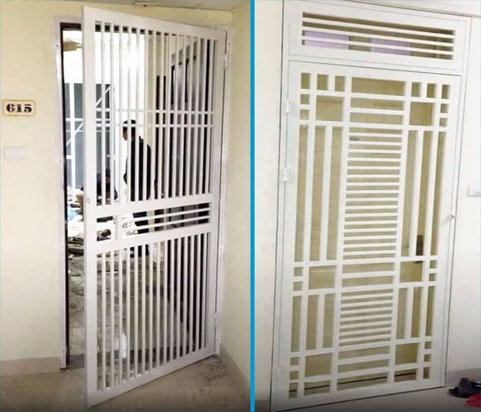 Mẫu cửa sắt hộp đơn giản 1 cánh sơn màu vàng kem