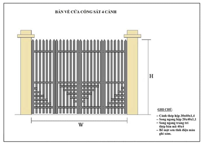 Bản vẽ kỹ thuật cổng sắt