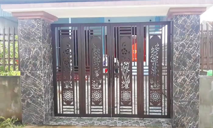 Mẫu cửa cổng sắt cắt CNC 4 cánh túng cúc chúc mai đẹp