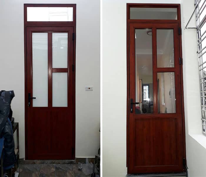 Mẫu cửa nhôm việt pháp vân gỗ thông phòng chia ô đẹp ấn tượng