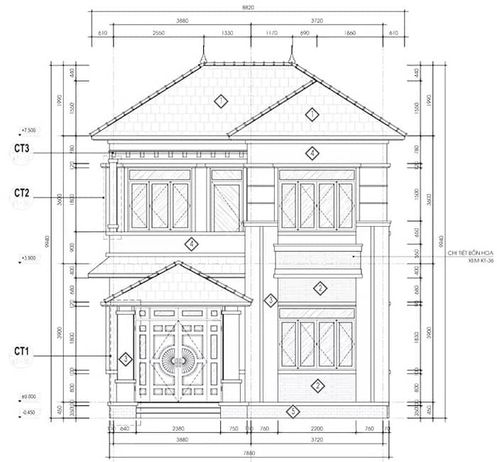 Hình ảnh mặt đứng của ngôi nhà mang dáng vẻ hiện đại