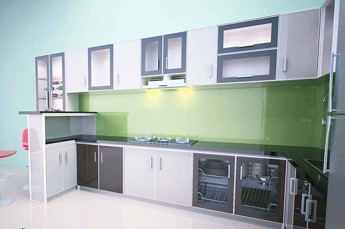 Nhà bếp sang trọng đẹp với tủ nội thất cánh kính hiện đại