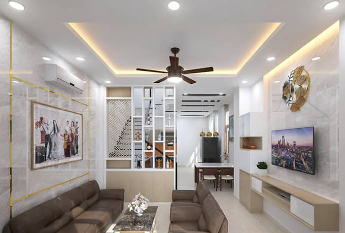 Mẫu lam phòng khách bằng nhôm thủy lực bản to màu trắng sứ đẹp
