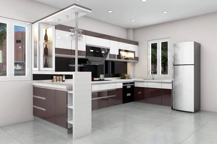 Tủ nhôm kính bếp hình chữ G cho nhà đẹp