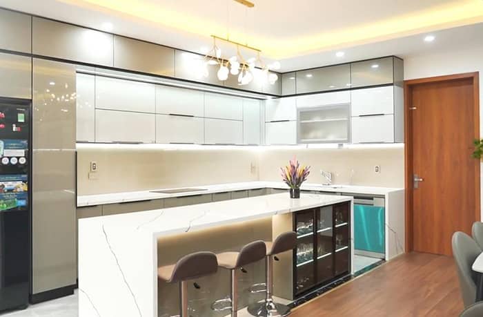 Tủ bếp nhôm cao cấp nội thất cánh kính đẹp