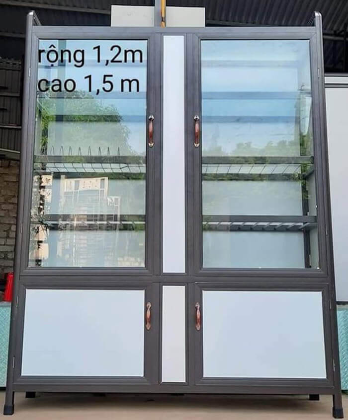Mẫu tủ đựng cốc chén phòng khách màu ghi sáng đẹp sang trọng