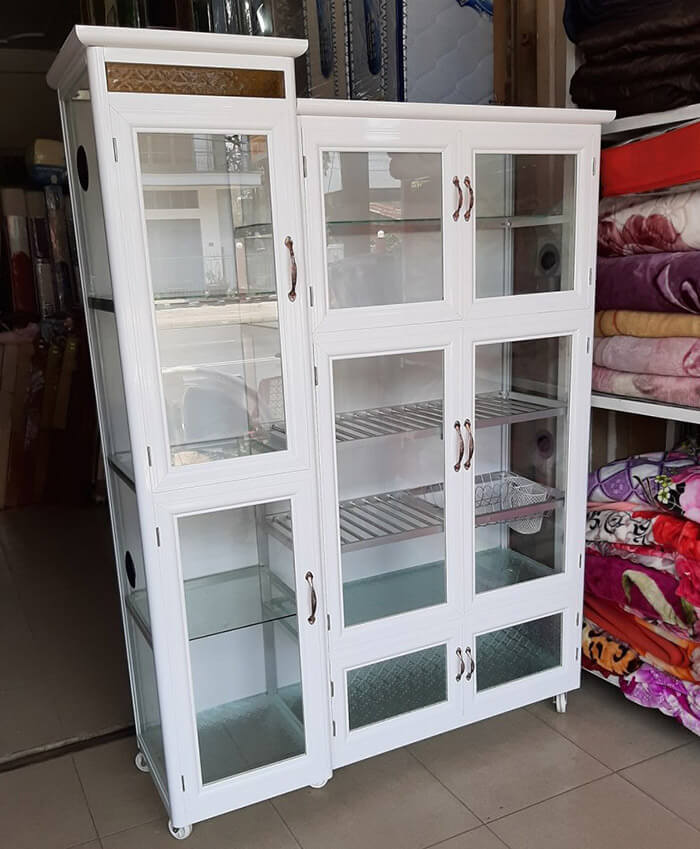 Mẫu tủ văn phòng nhôm màu trắng đựng cốc chén đẹp