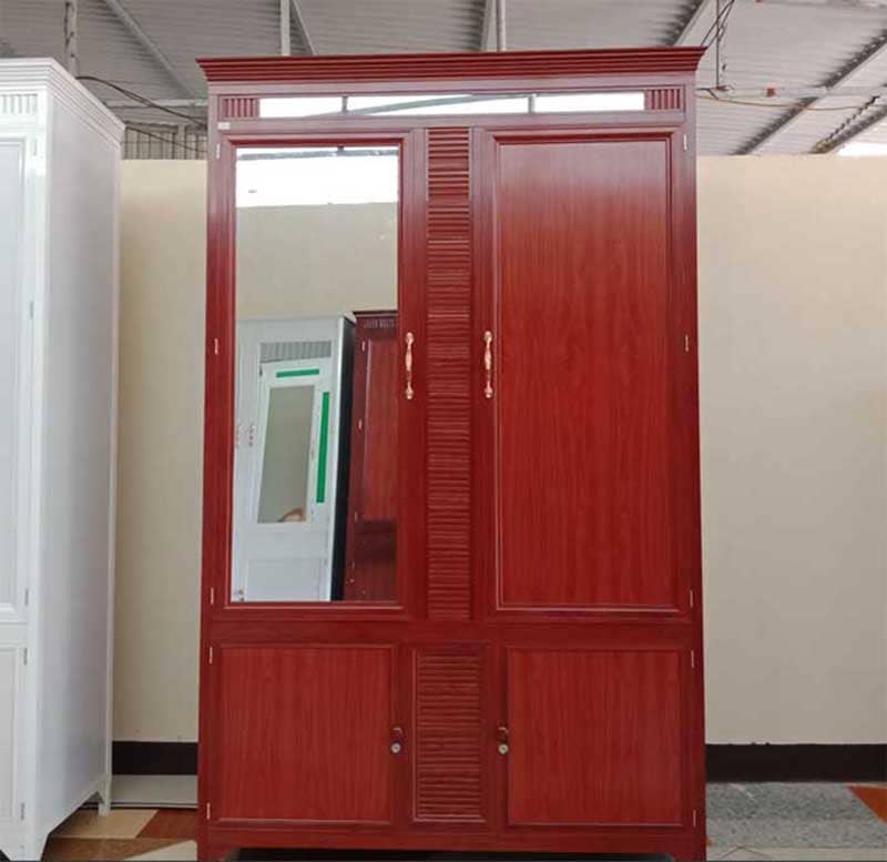 Tủ quần áo nhôm thường vân gỗ có gương dễ lau chùi