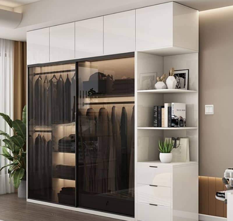 Mẫu tủ quần áo cửa lùa 2 cánh nhôm kính đẹp cho phòng hẹp