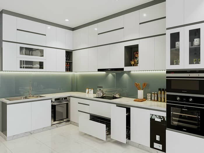 Chọn màu cho tủ chữ L phong thủy nhà bếp