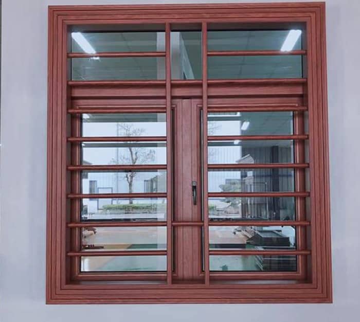 Mẫu cửa sổ nhôm 2 cánh màu vân gỗ