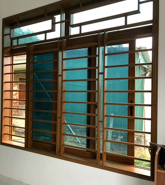 Cửa sổ nhôm vân gỗ 4 cánh có chấn song