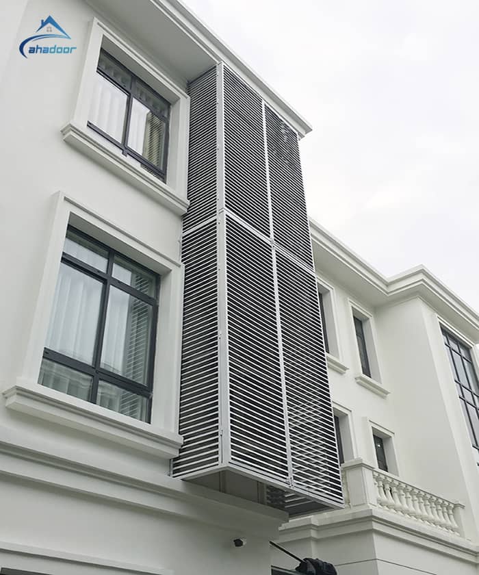 Gia công vách nhôm lá sách đứng che điều hòa
