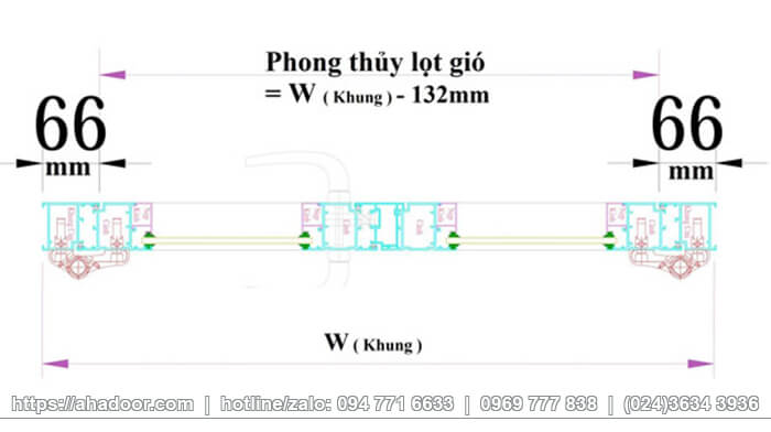Kích thước chiều rộng cửa đi 4 cánh nhôm xingfa chuẩn