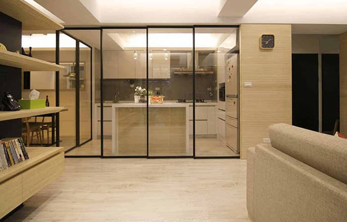 Mẫu vách ngăn nhôm kính di động trượt sang 1 bên tiện dụng