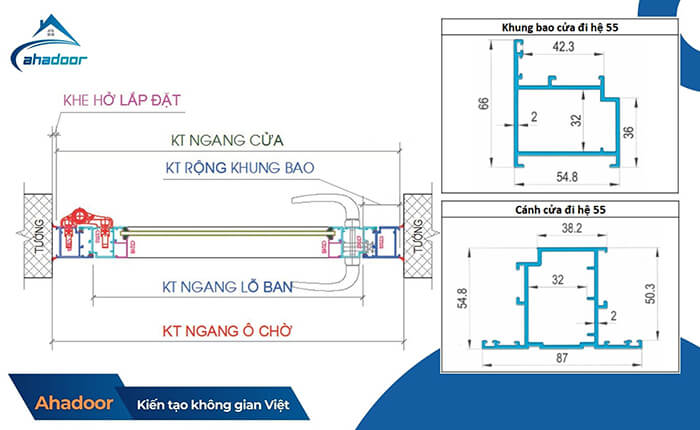 Kích thước cắt ngang khung bao nhôm xingfa