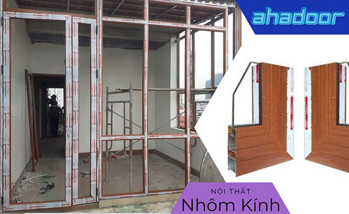 Giá vách ngăn nhôm xingfa màu vân gỗ sang trọng tại Ahadoor