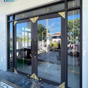 Mẫu cửa nan trang trí ốp góc đồng cá chép đẹp